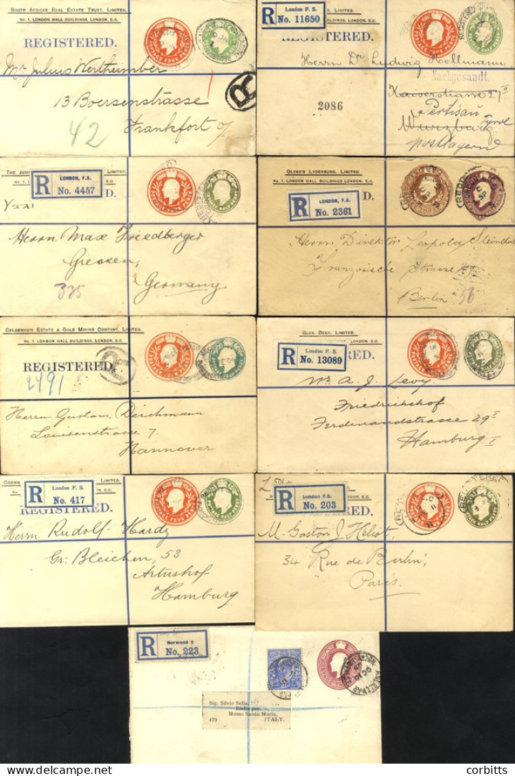 LONDON KEVII Postal Stationery Private Registered Envelopes Incl. Ten Examples Of The ½d + 4d Embossed Dies For Private  - Autres & Non Classés