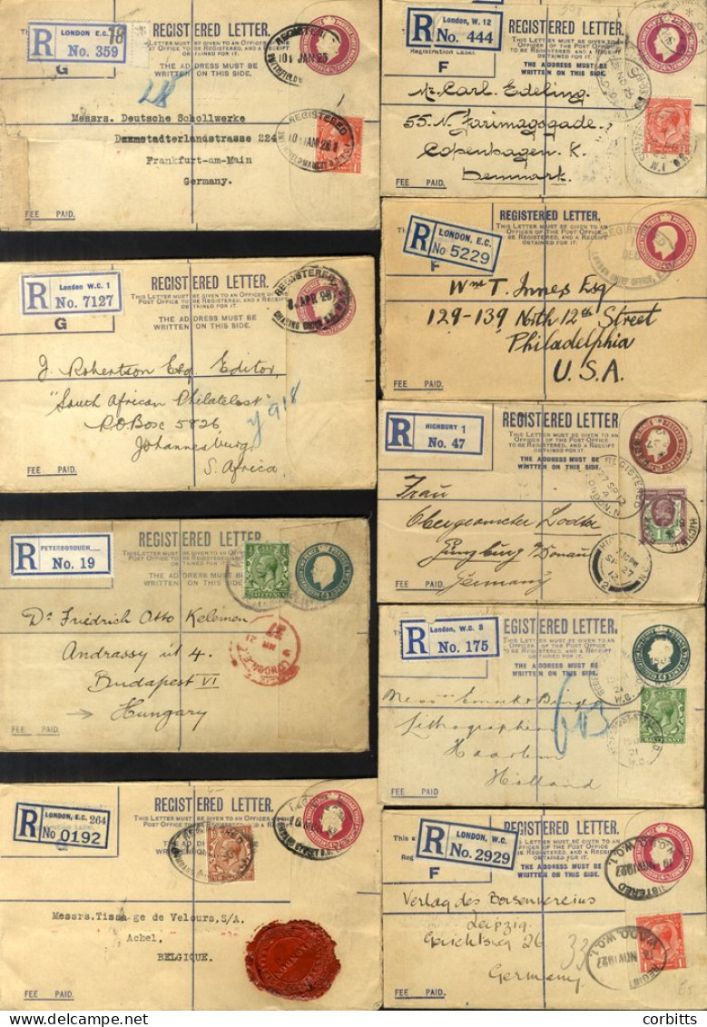 LONDON KGV Post Office Registered Envelopes Uprated To Foreign Destinations 1912-34 Mainly To Europe But 1921 Larger Typ - Sonstige & Ohne Zuordnung