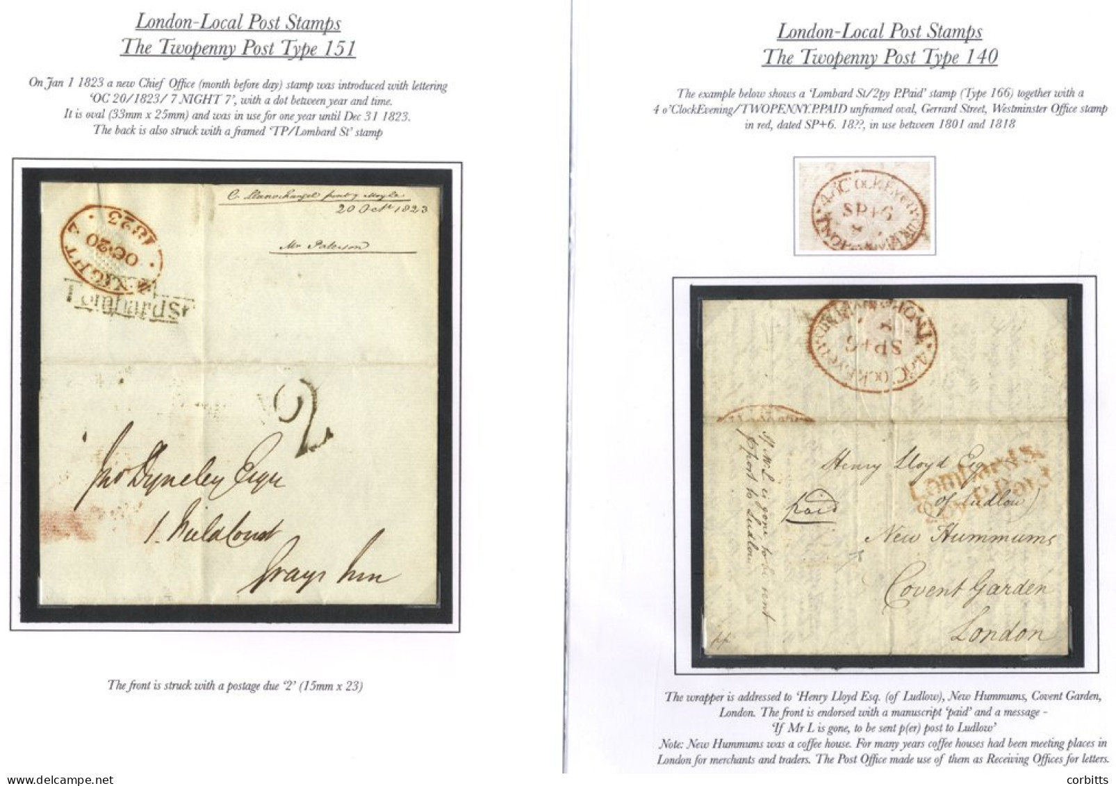 LONDON Local Posts: Range Of Covers With Marks Of The Penny & Twopenny Posts With Various Office & Time Marks Incl. Unco - Autres & Non Classés