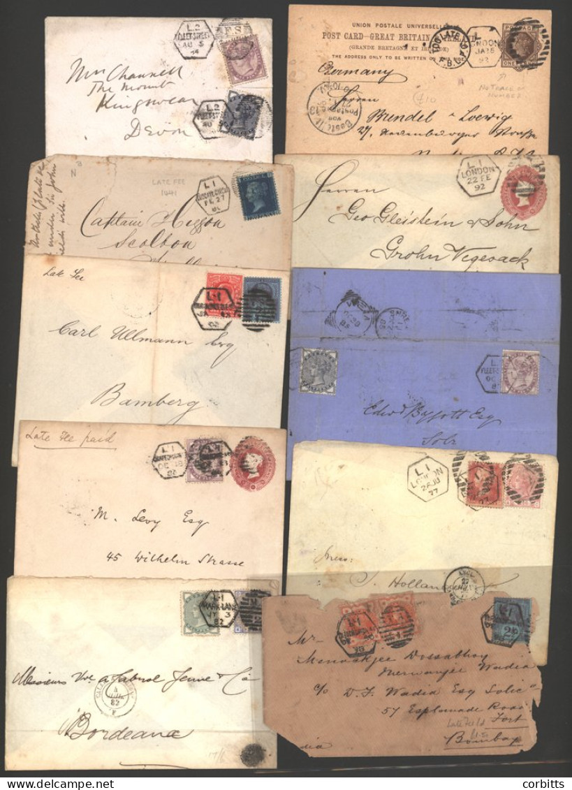 LONDON (HEXAGONAL DUPLEXES) Good Lot Of Covers & Cards To Foreign Destinations C1874-1905 Incl. 1882 Pair Of Envelopes T - Autres & Non Classés