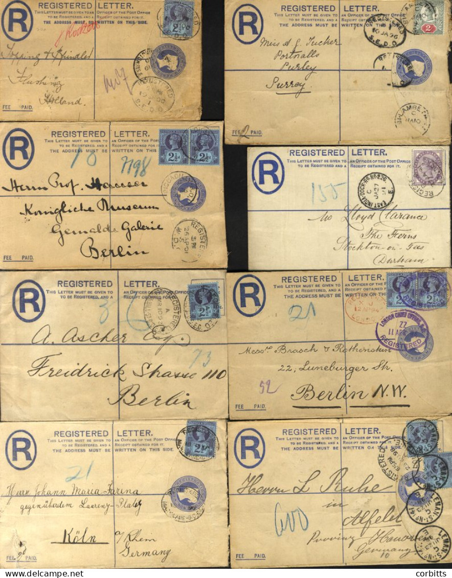 LONDON QV Registered Envelopes 1887-1901 Range Of Uprated Stationery Envelopes, Mainly Addressed To Europe With Range Of - Other & Unclassified