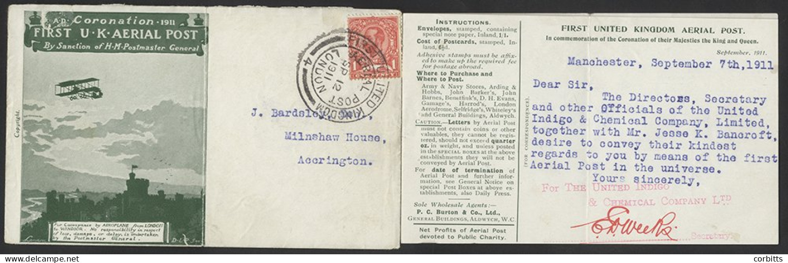 United Indigo Co: Very Unusual Green Envelope (light Central Crease) With Message Sheet Bearing Typewritten Advertisemen - Other & Unclassified