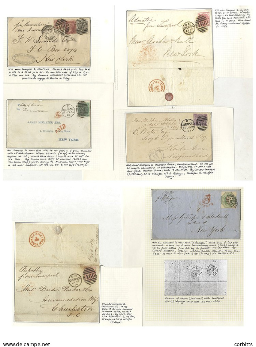 USA 1850-75 Group Incl. 1850 EL From Liverpool To New York Bearing Embossed 1s (clear On Two Sides, Cut Into On Others)  - Other & Unclassified