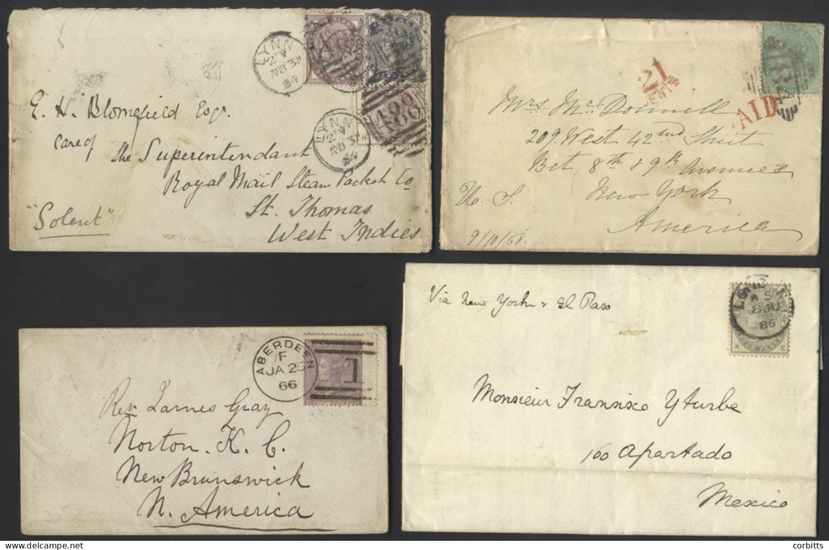WORLD WIDE 1860 (10 Oct) Envelope From Drumsna To New York, Franked 1857 1s With H/stamp '21/CENTS' & 'PAID' In Red Stru - Autres & Non Classés