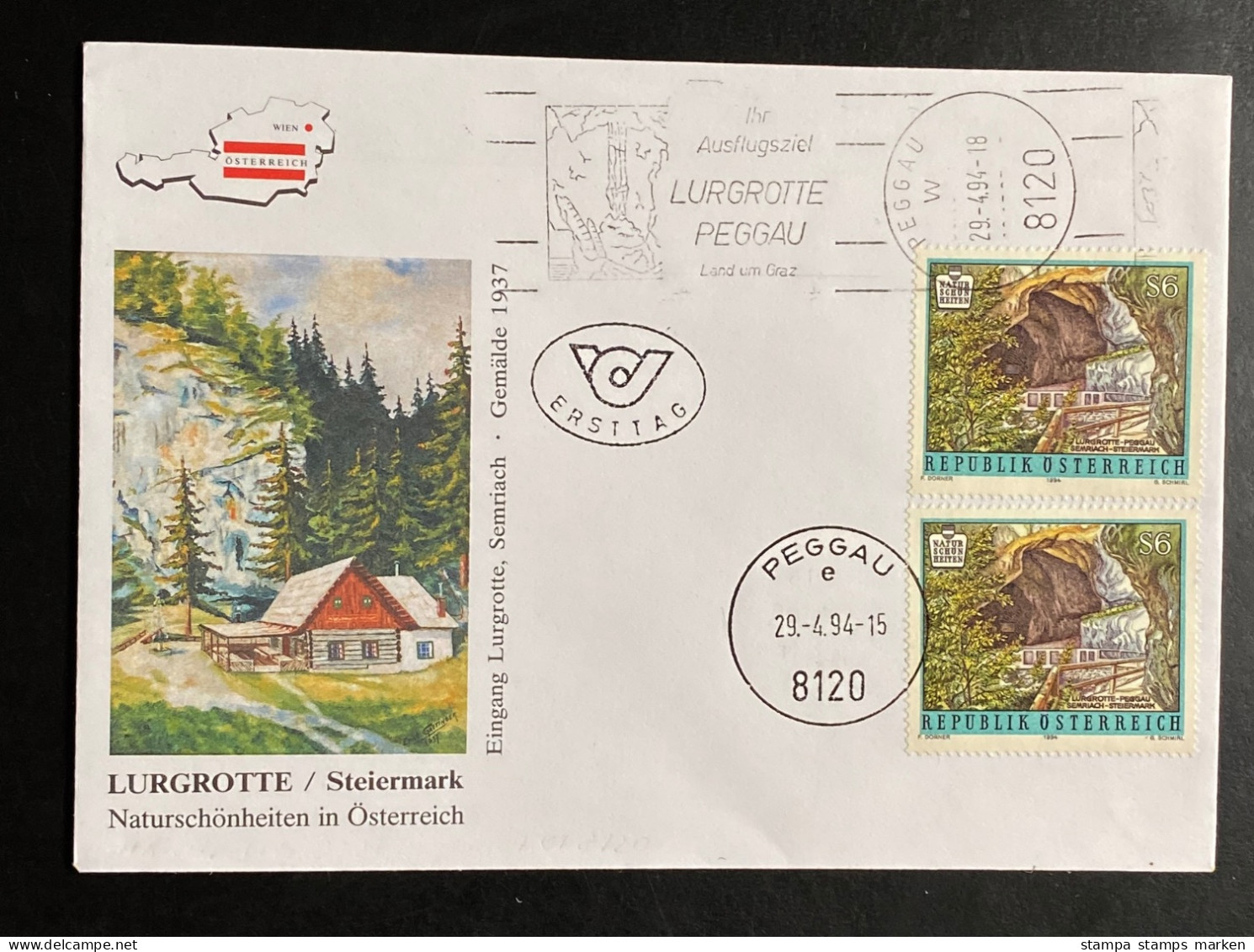 Österreich 1994 Naturschönheiten Mi. 2123 (2x) FDC Schmuckkuvert Handrollstempel PEGGAU U. Ortsstempel PEGGAU - Lettres & Documents