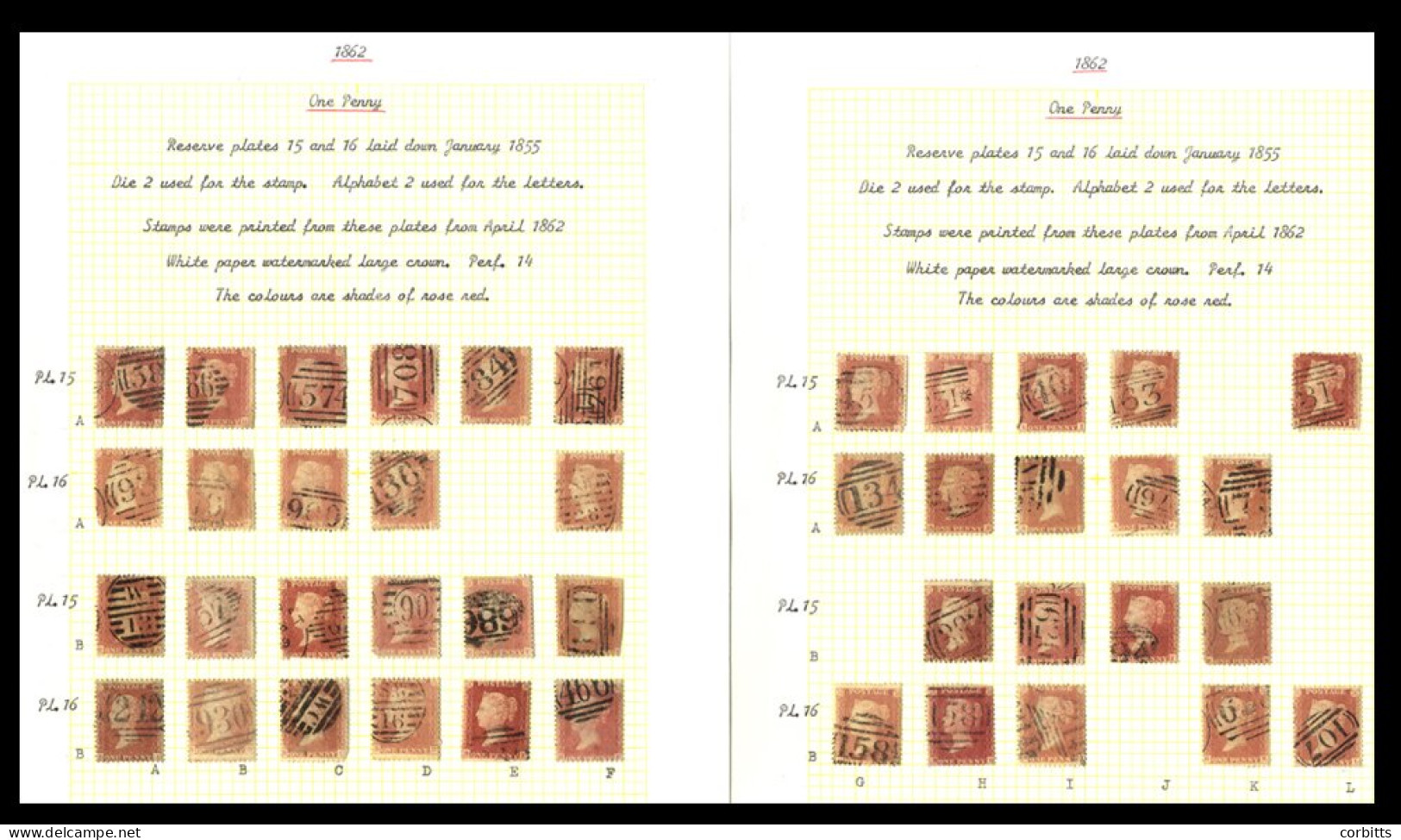 1862 Large Crown P.14 Reserve Pl.15 & 16 Attempted Reconstructed Sheet Of 191 Different Letterings From Pl.15 & Pl.16 (2 - Autres & Non Classés