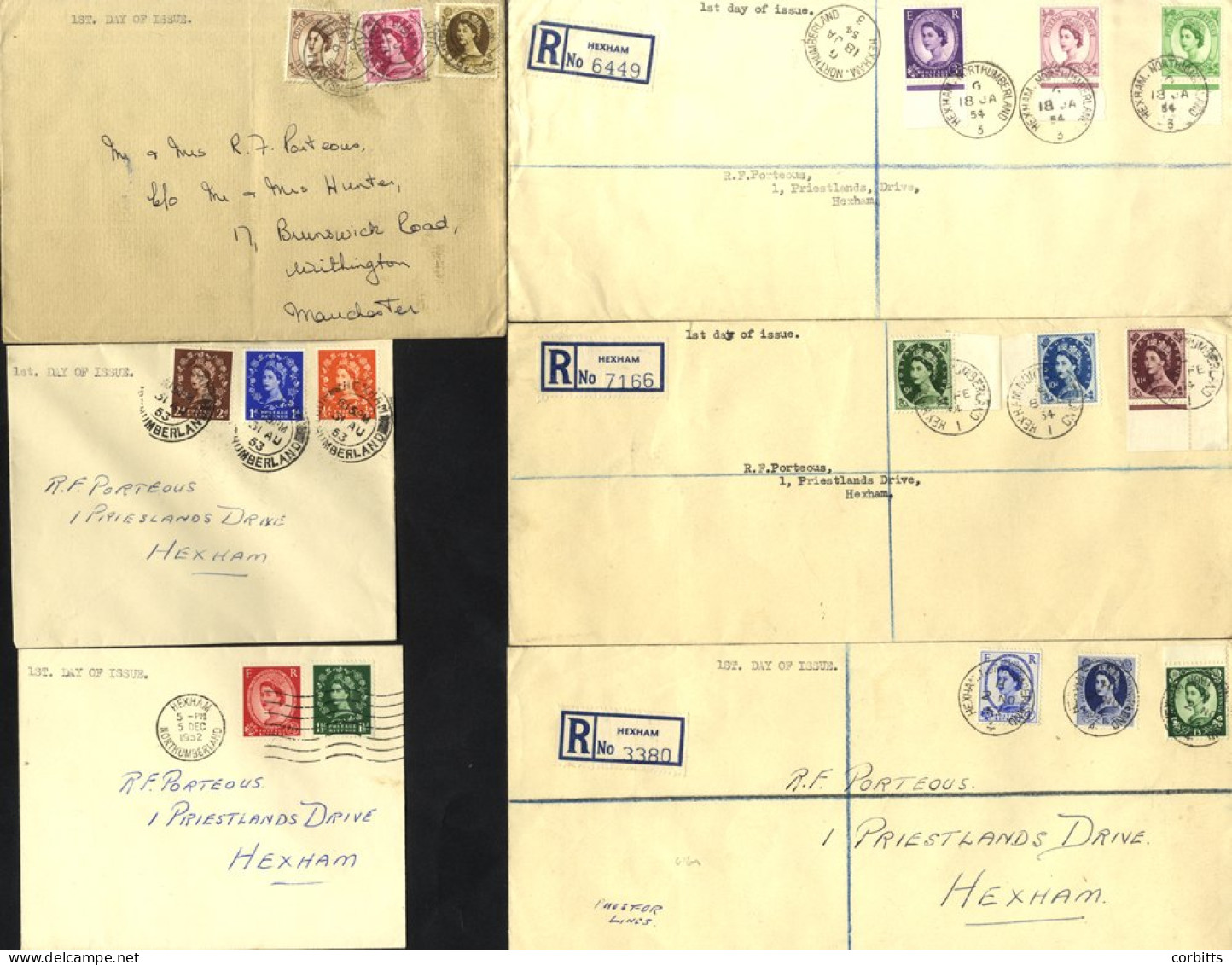 1952-54 Tudor Crown Defin Set (complete - 17 Vals) Used On Six Covers On The Relevant First Days, All Except One Are Cle - Andere & Zonder Classificatie