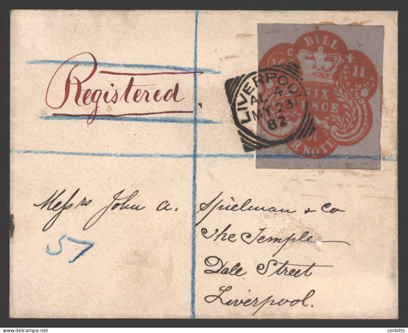 1882 Reg Cover Used Locally In Liverpool Franked By 6d Vermilion Bill Or Note Embossed Revenue Die C Dated 16.11.81 Tied - Other & Unclassified