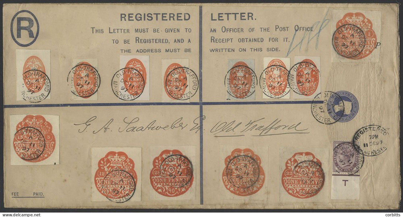 1897 2d Reg Stationery Large Envelope Uprated With A Control Single 'T' 1d Lilac & 1d Orange Embossed Revenue Stamps (13 - Other & Unclassified