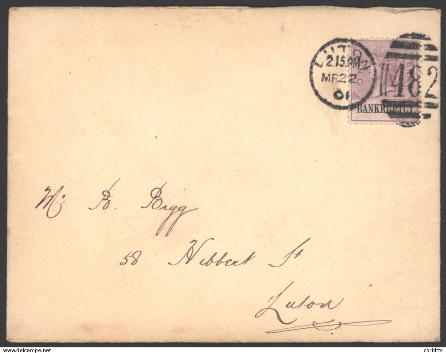 1901 Envelope Used Locally In Luton Franked Bankruptcy 1d Lilac Revenue Stamp Tied Luton '482' Duplex. Scarce & Attracti - Other & Unclassified