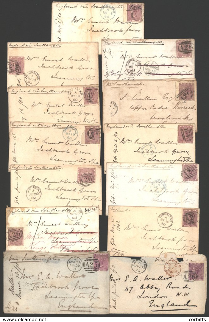 GIBRALTAR 1860 Envelopes (12) From The Same Correspondence, Mainly Addressed To Leamington, Franked With 1856 6d With 'A - Other & Unclassified