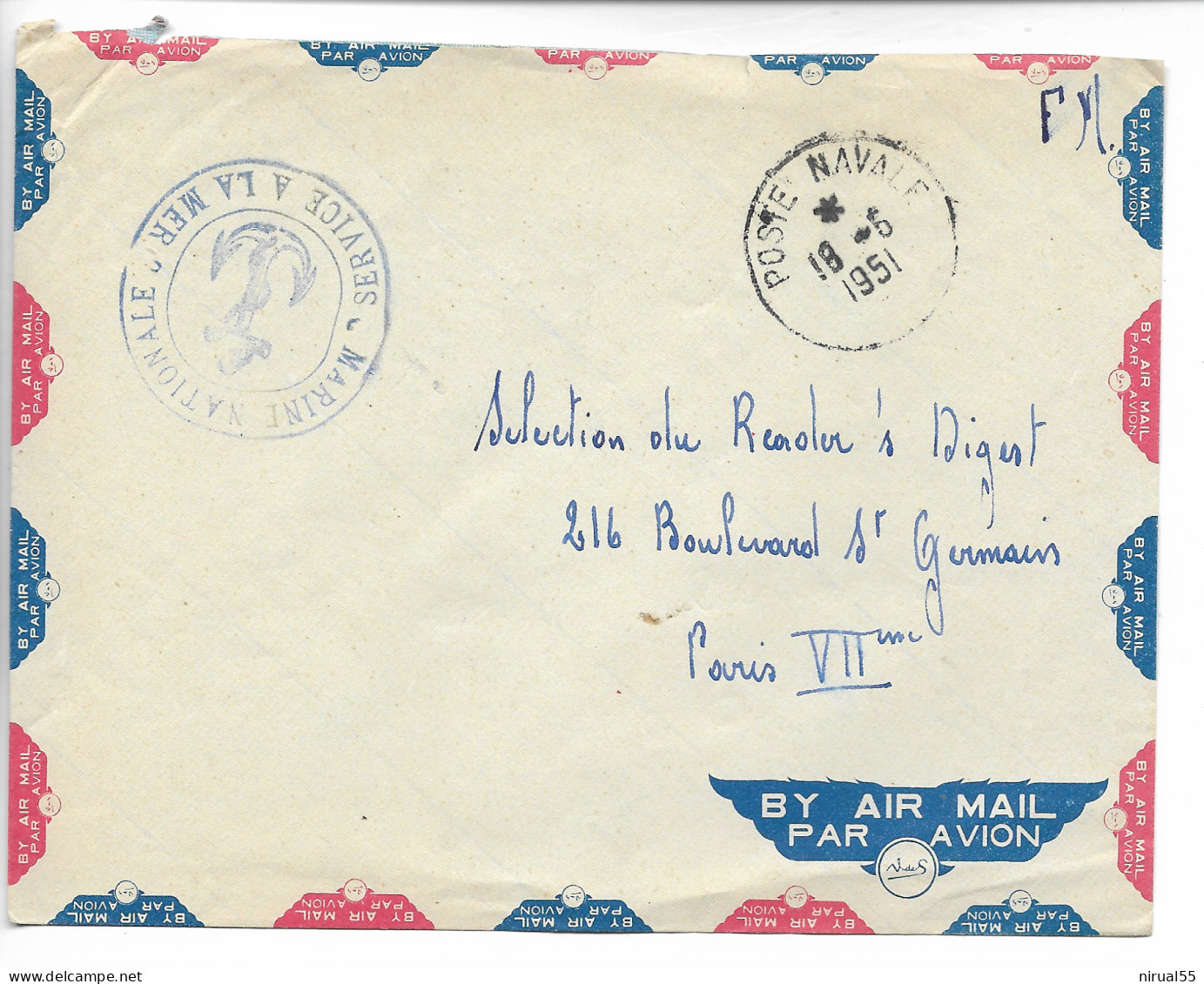 SAIGON 2 Enveloppes CAD POSTE NAVALE (1951) + Cachet MARINE NATIONALE (rouge Et Bleu) Au Départ SAIGON NAVAL ..   G - Other & Unclassified