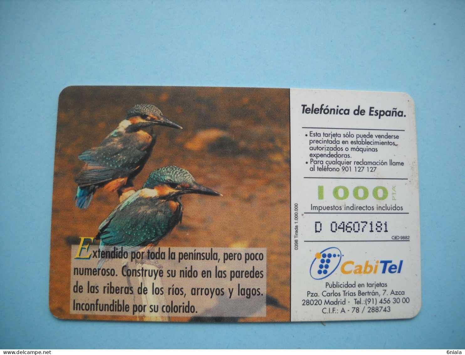 7679 Télécarte Collection MARTIN PECHEUR  Oiseau Carte Espagne  ( 2 Scans )  Carte Téléphonique - Altri & Non Classificati