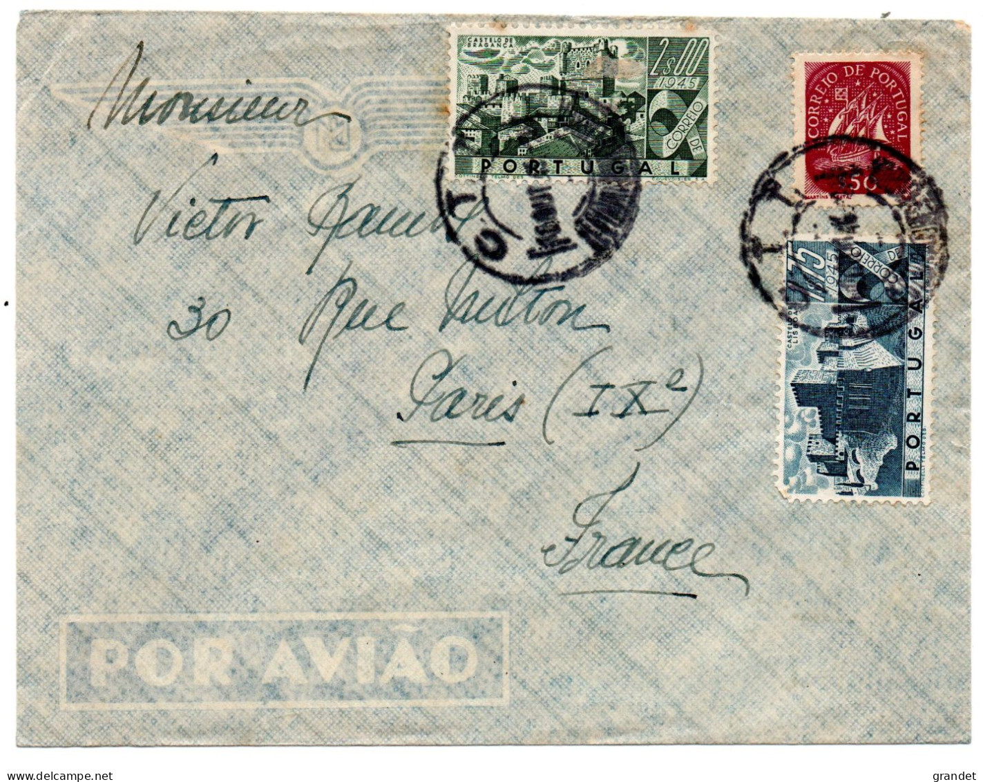 PORTUGAL - 1945 - ENVELOPPE PAR AVION . - Storia Postale