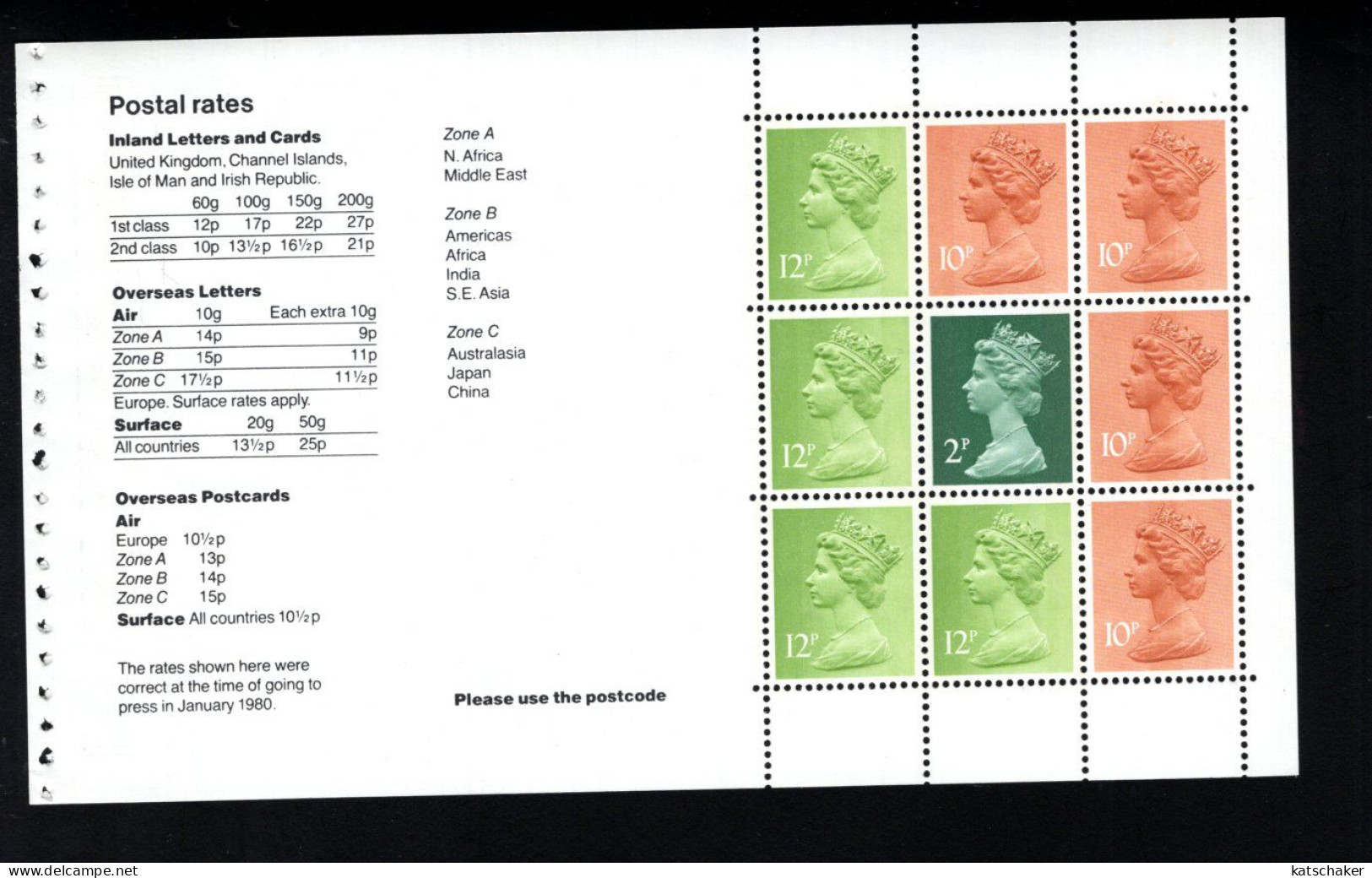 1964976769 1980  SCOTT BOOKLET PANE POSTAL RATES   (XX) POSTFRIS MINT NEVER HINGED   - QUEEN ELIZABETH II - MONARCH - Machins