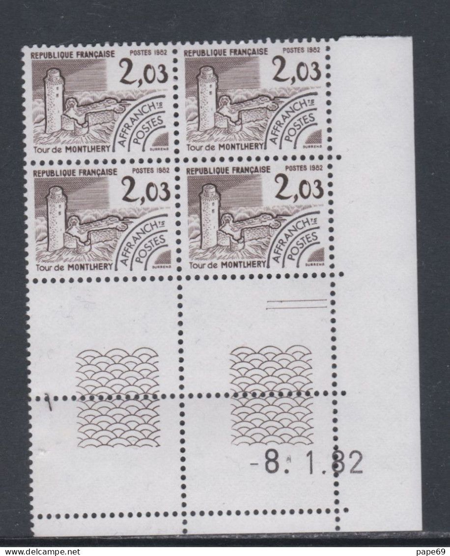 France Préoblitéré N° 176 XX Monuments Historiques : 2 F. 03 En Bloc De 4 Coin Daté Du 8 . 1 . 82 ; 2 Traits Ss Ch. TB - Vorausentwertungen