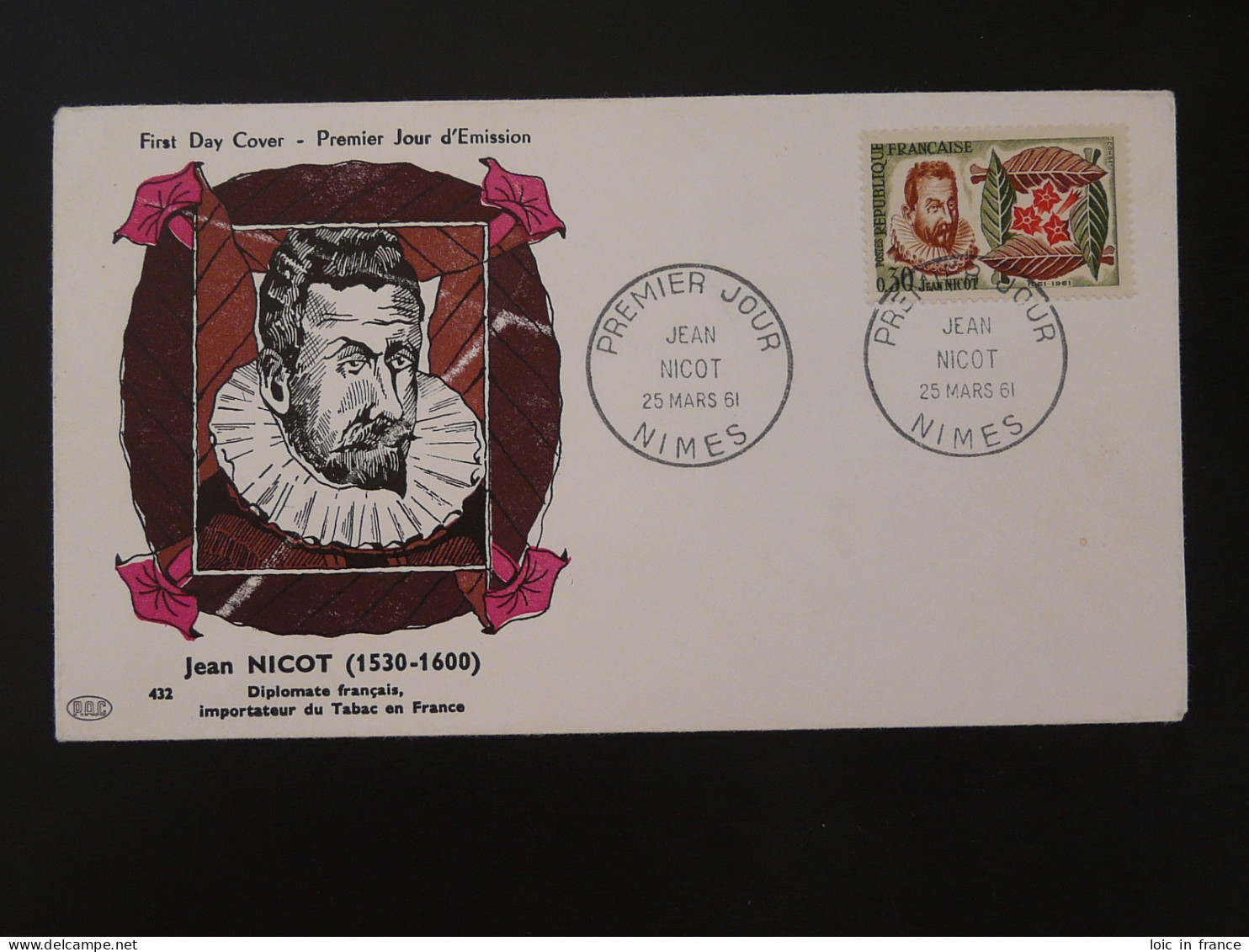 FDC Tabac Tobacco Jean Nicot France 1961 - Tabak