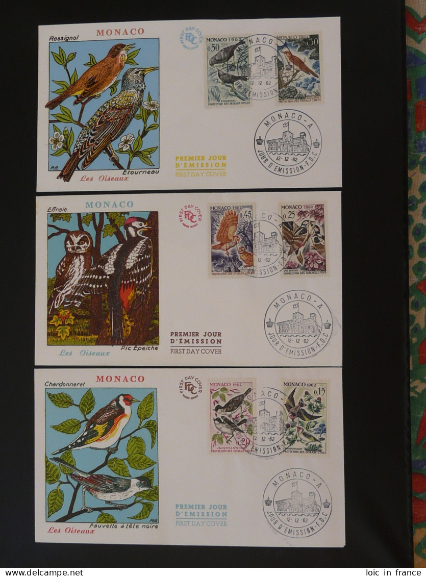 FDC (x3) Oiseaux Birds Monaco 1962 - Colecciones & Series