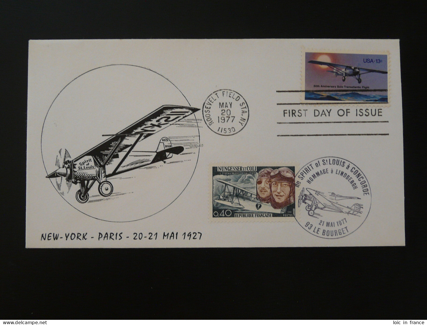 FDC Aviation Lindbergh USA + France 1977 - 1971-1980