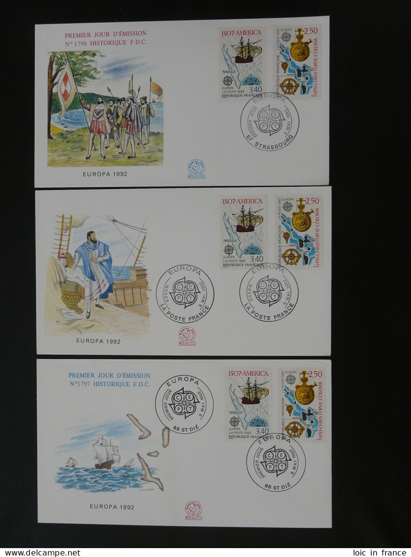 FDC (x3) Christophe Colomb Christopher Columbus France Europa 1992 - Christoph Kolumbus