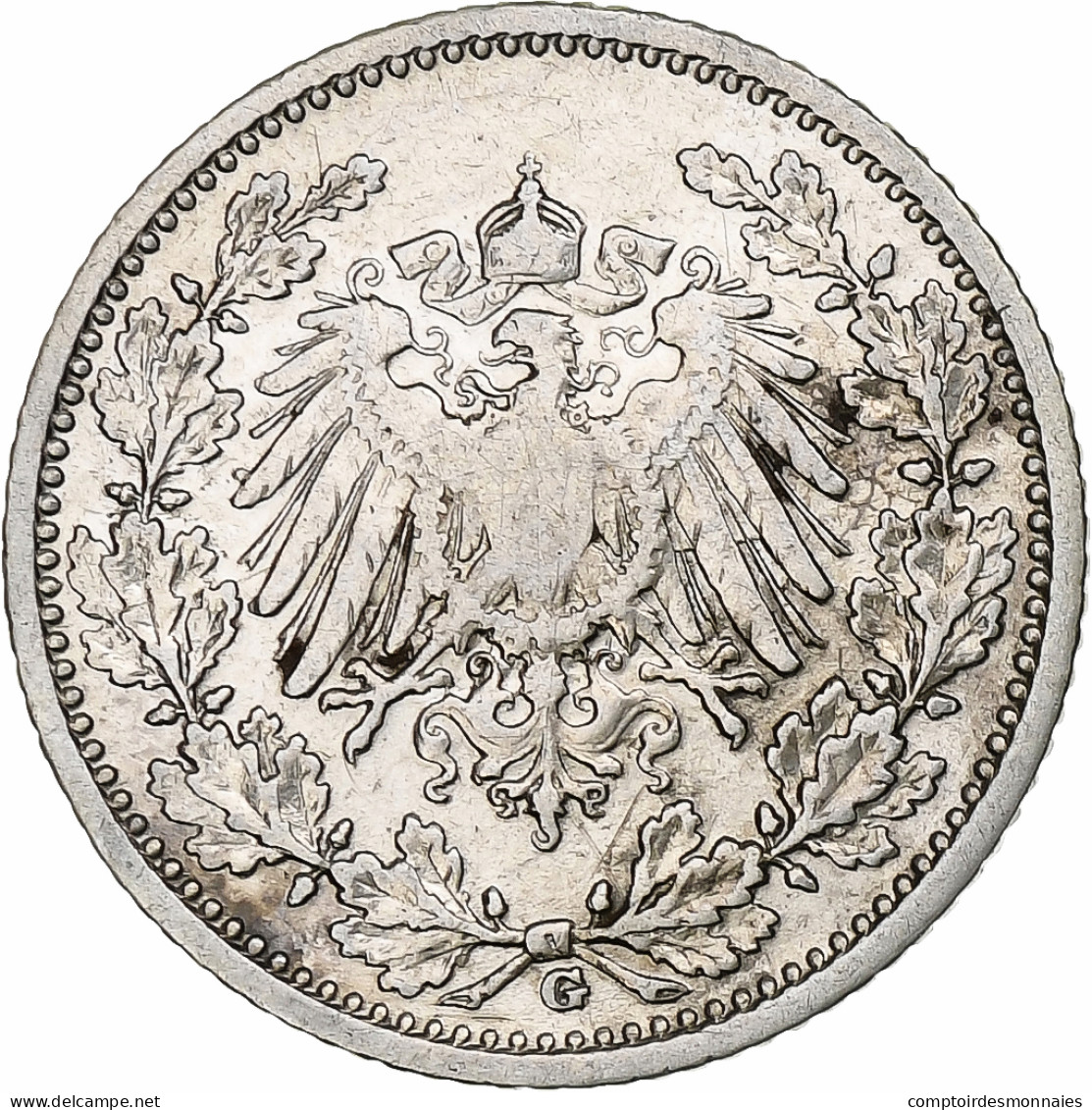 Monnaie, GERMANY - EMPIRE, 1/2 Mark, 1908, Karlsruhe, TTB, Argent, KM:17 - 1/2 Mark