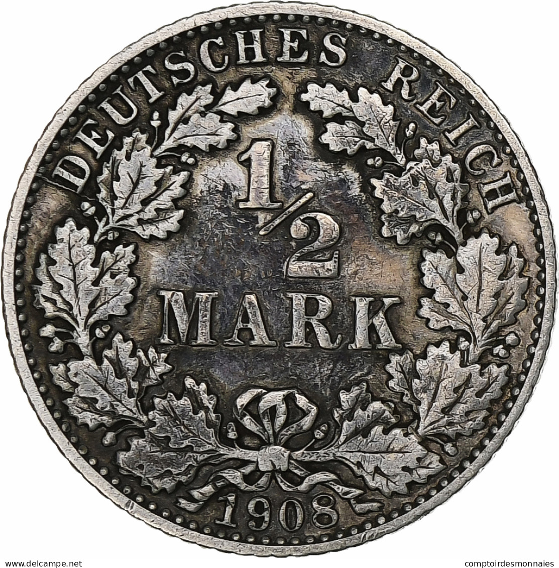 Empire Allemand, 1/2 Mark, 1908, Muldenhütten, Argent, TTB+, KM:17 - 1/2 Mark