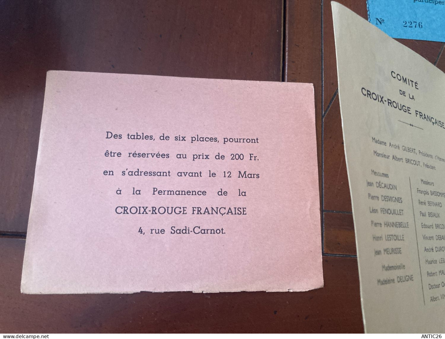 CAMBRAI BAL DE BIENFAISANCE +billet  D'ENTREE  16 MARS  1946 CROIX-ROUGE FRANCAISE - Otros & Sin Clasificación