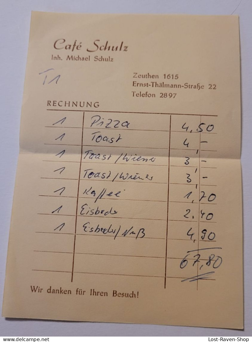Rechnung - Cafe Schulz - Zeuthen - 1950 - ...
