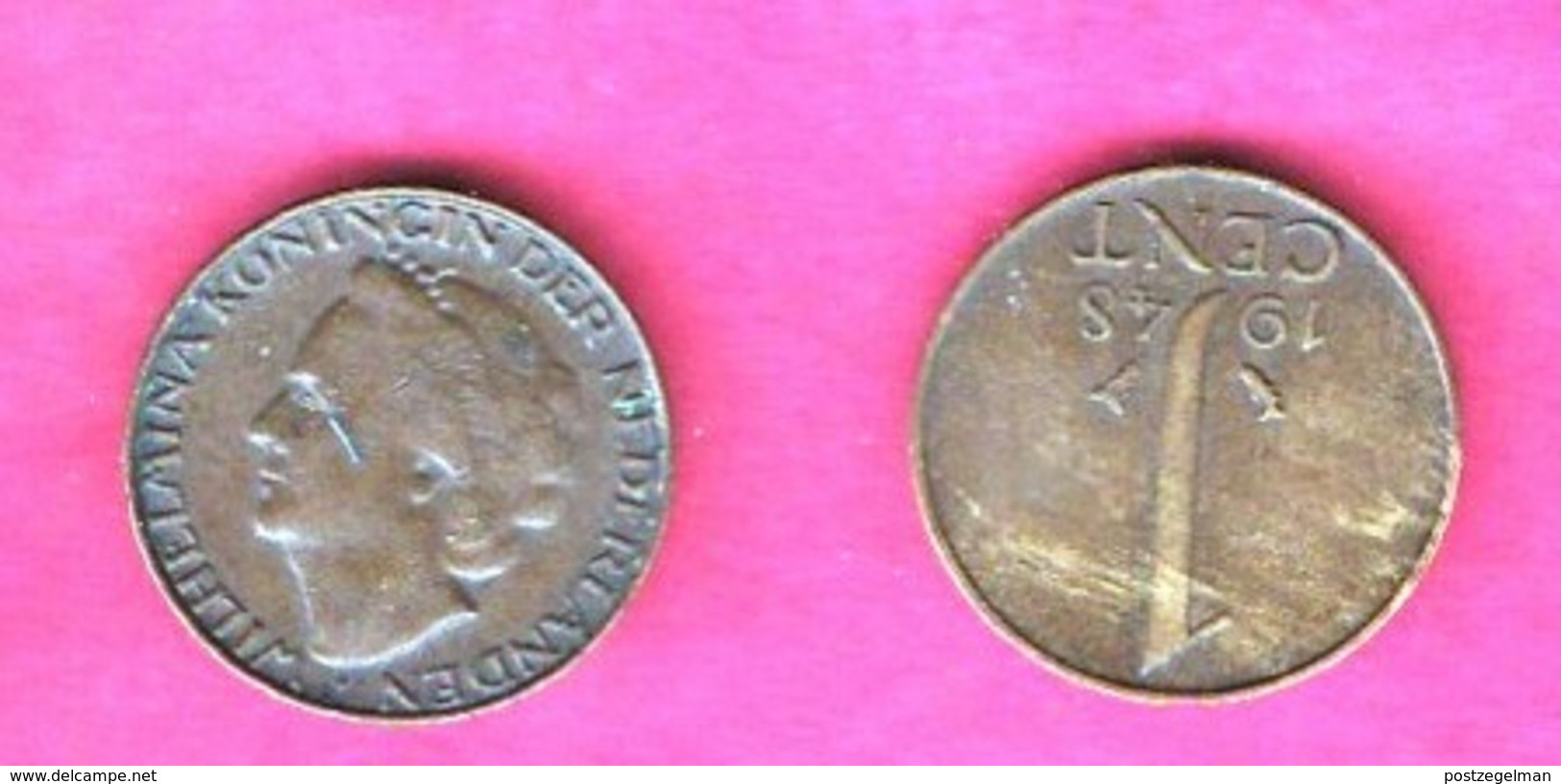NEDERLAND, 1948,  One Fine Used Coin , Wilhelmina Bronze, 1 Cent , KM176 , My Scannr. C3314 - 0.5 Cent