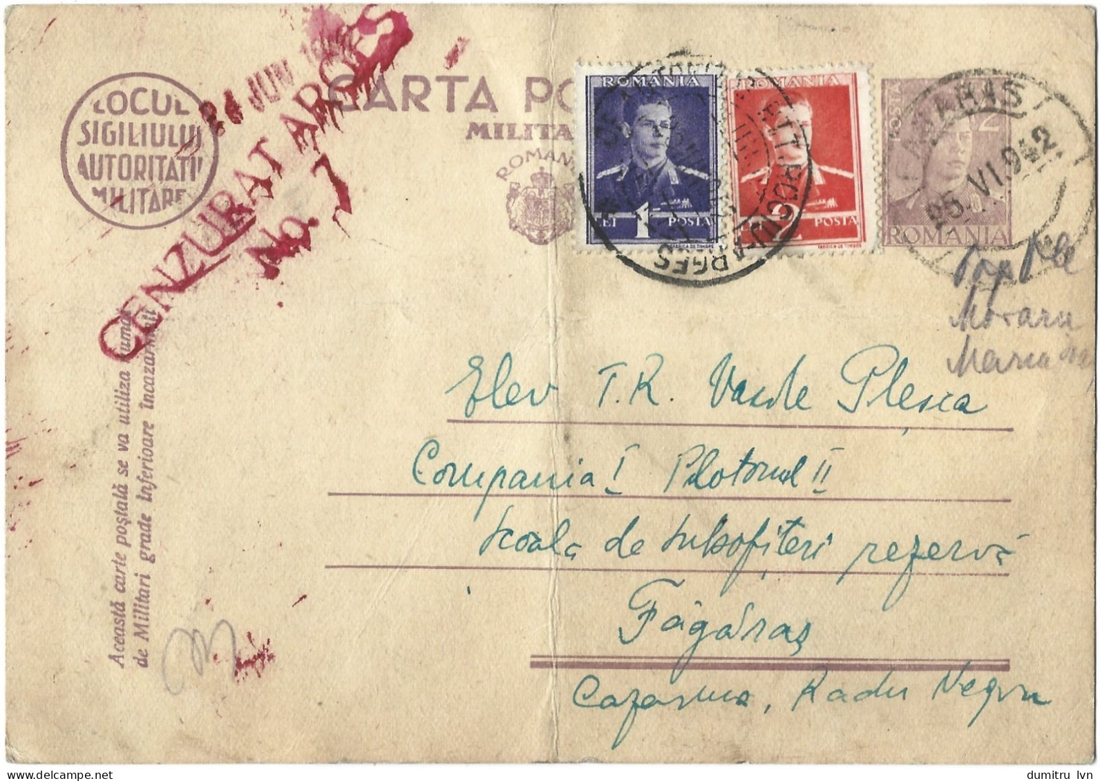 ROMANIA 1942 MILITARY POSTCARD, CENSORED ARGES 7, POSTCARD STATIONERY - Lettres 2ème Guerre Mondiale