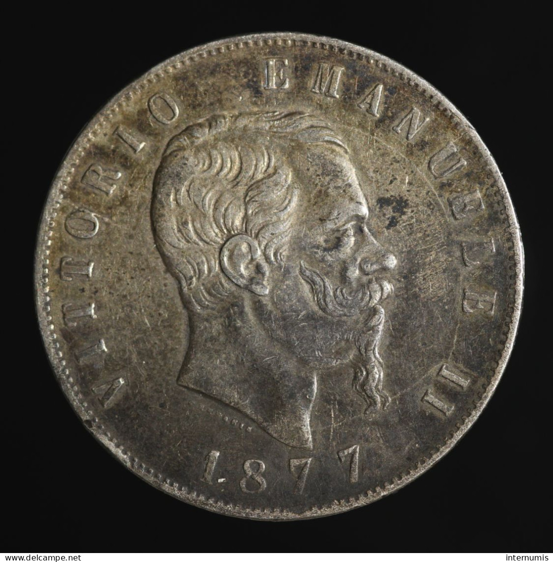  Italie / Italy, Vittorio Emanuele II, 5 Lire, 1877, Rome, Argent (Silver), TTB (EF),
KM#8.4 - 1861-1878 : Victor Emmanuel II.