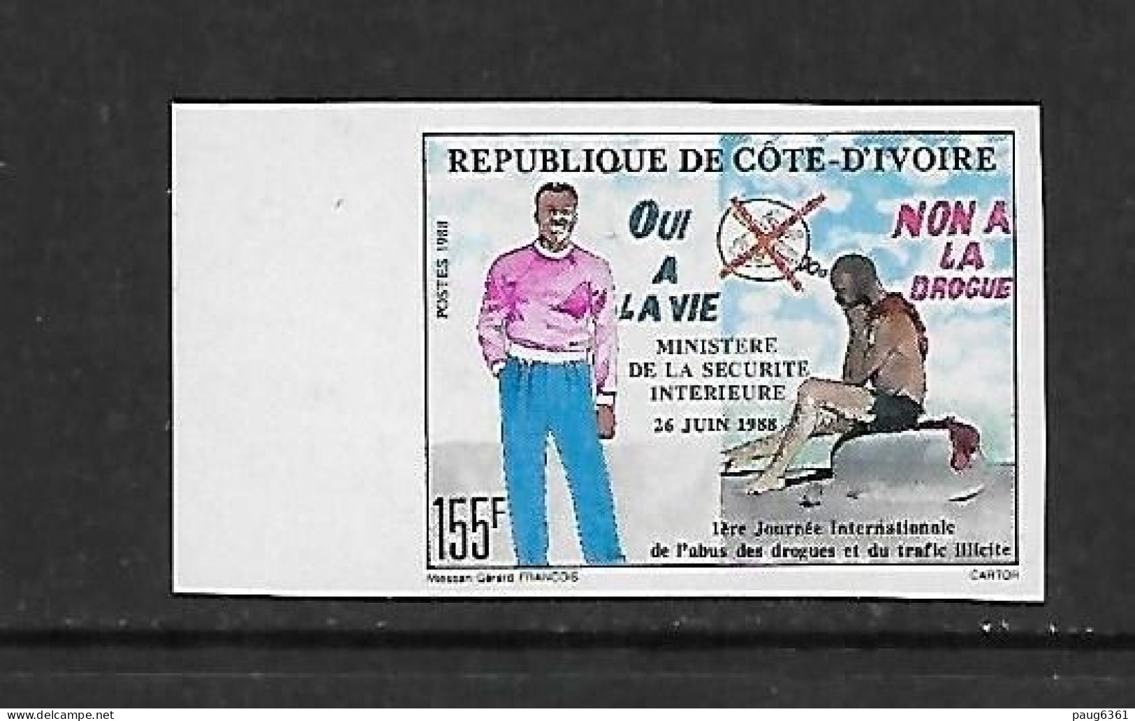 COTE D'IVOIRE 1988 LUTTE CONTRE LA DROGUE YVERT N°808 NON DENTELE  NEUF MNH** - Droga