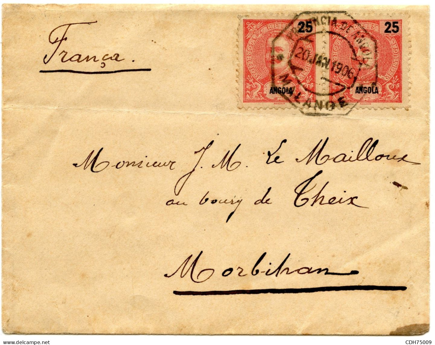 PORTUGAL - 25 R. X2 SUR LETTRE DE MALANGE POUR LA FRANCE, 1906 - Angola