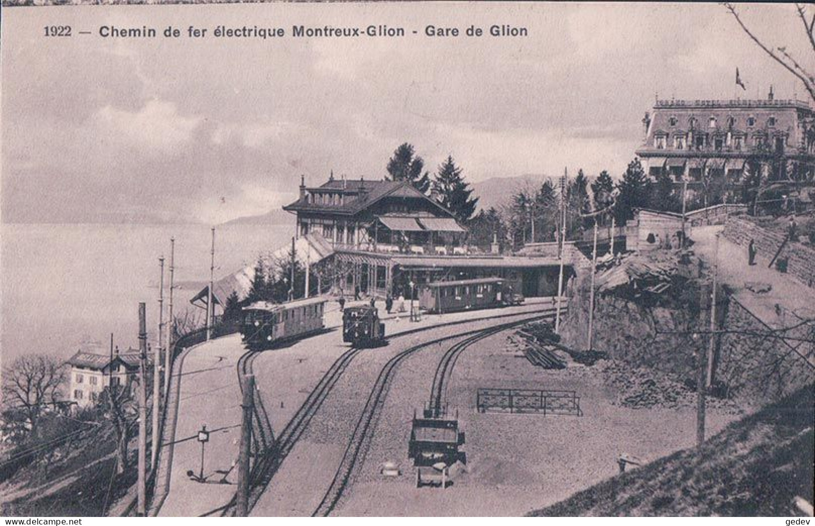 Glion VD, Chemin De Fer électrique Montreux - Glion, Trains En Gare (1922) - Autres & Non Classés