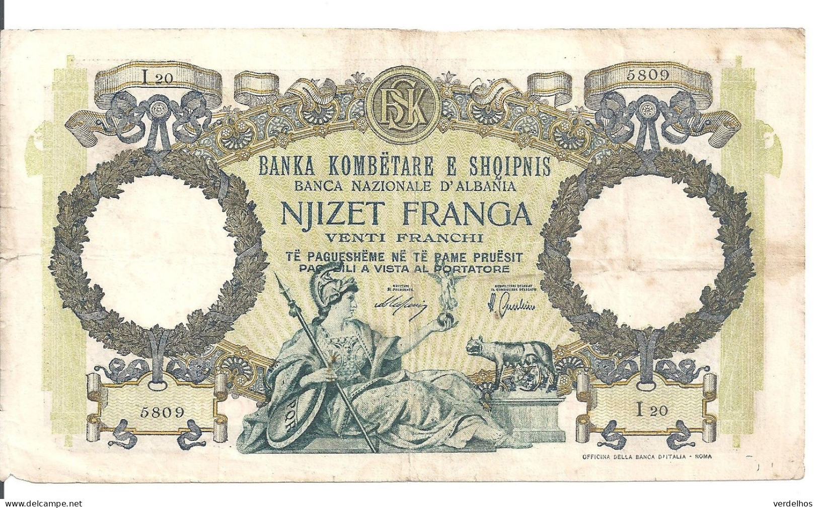 ALBANIE 20 FRANGA ND1939 VF+ P 7 - Albanie