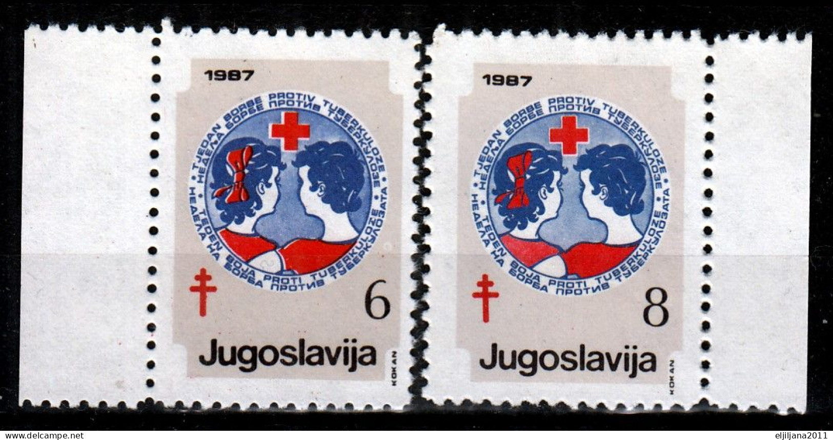 ⁕ Yugoslavia 1987 ⁕ Red Cross / Fight Against Tuberculosis 6 & 8 Din. Mi.126, 128 ⁕ 2v Unused - Charity Issues