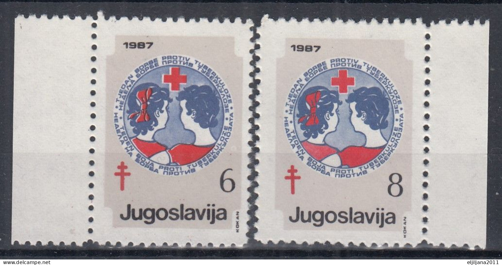 ⁕ Yugoslavia 1987 ⁕ Red Cross / Fight Against Tuberculosis 6 & 8 Din. Mi.126, 128 ⁕ 2v Unused - Charity Issues