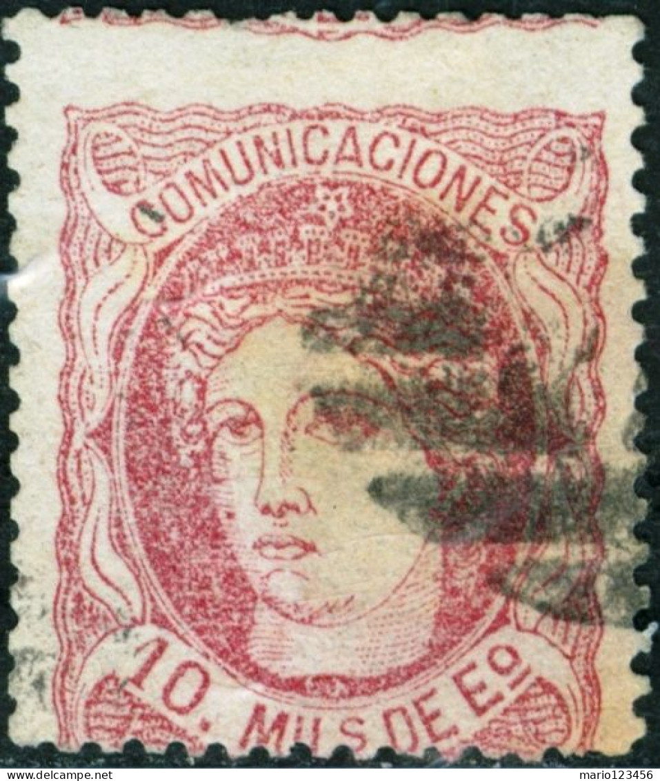 SPAGNA, SPAIN, FIGURA ALLEGORICA, 1870, FRANCOBOLLI USATI Mi:ES 99, Scott:ES 164, Yt:ES 105 - Gebraucht