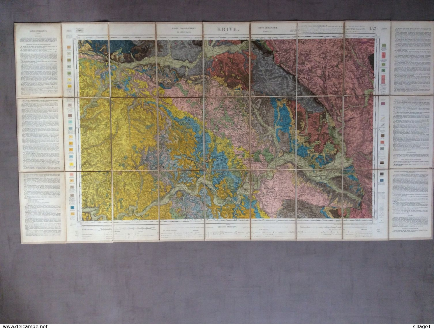 BRIVE Région - MAISON ANDRIVEAU-GOUJON - Henri BARRÈRE Carte Géologique Ancienne Colorisée Sur Toile Mars 1891 - Cartes Topographiques