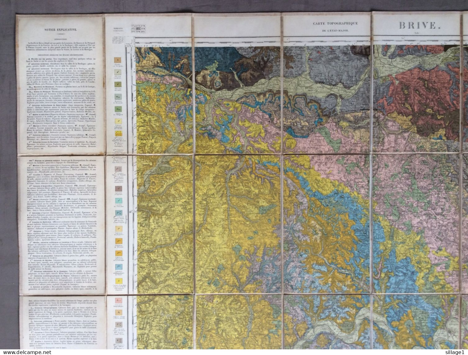 BRIVE Région - MAISON ANDRIVEAU-GOUJON - Henri BARRÈRE Carte Géologique Ancienne Colorisée Sur Toile Mars 1891 - Cartes Topographiques