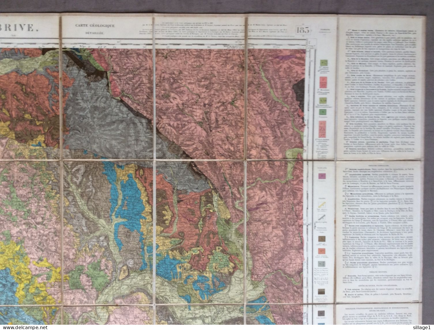 BRIVE Région - MAISON ANDRIVEAU-GOUJON - Henri BARRÈRE Carte Géologique Ancienne Colorisée sur toile Mars 1891