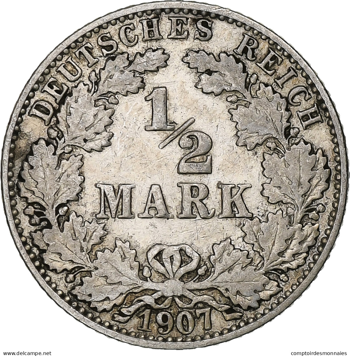 Empire Allemand, 1/2 Mark, 1907, Hambourg, Argent, TTB, KM:17 - 1/2 Mark