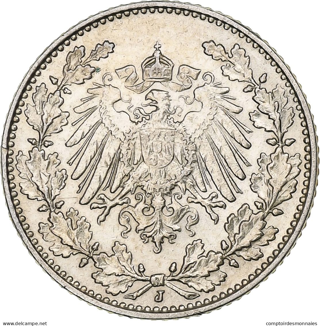 Monnaie, GERMANY - EMPIRE, 1/2 Mark, 1907, Hambourg, TTB+, Argent, KM:17 - 1/2 Mark