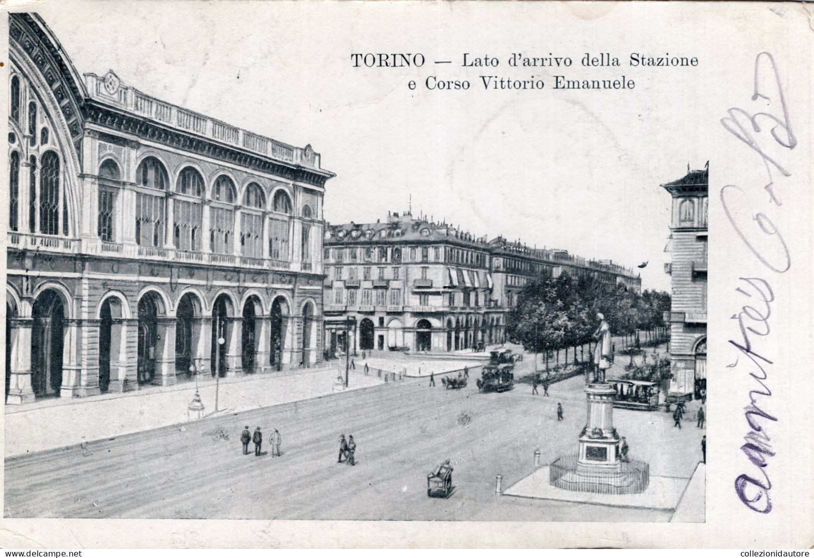 TORINO - LATO D'ARRIVO DELLA STAZIONE E CORSO VITTORIO EMANUELE - CARTOLINA FP SPEDITA NEL 1906 - Stazione Porta Nuova