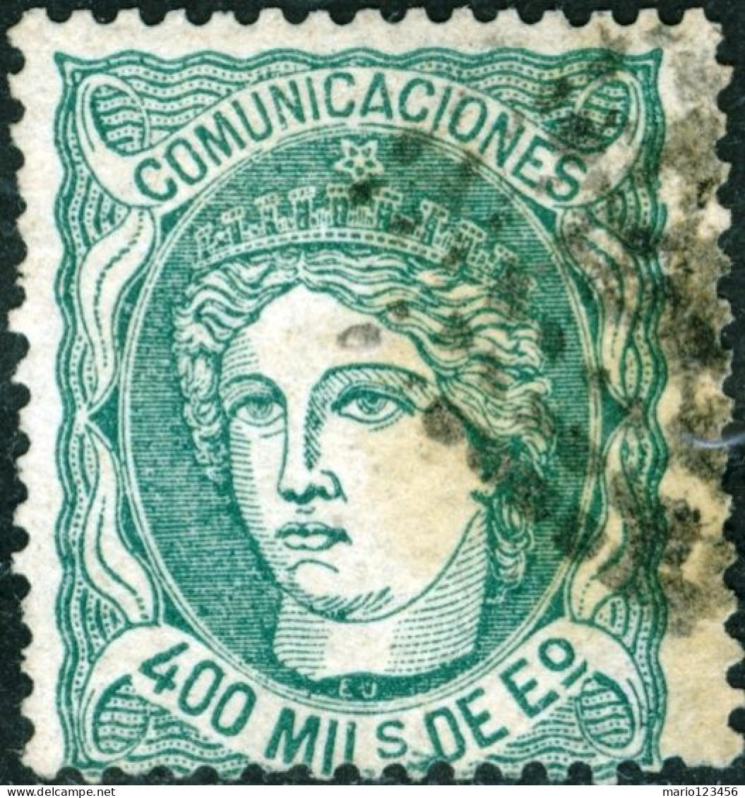 SPAGNA, SPAIN, FIGURA ALLEGORICA, 1870, FRANCOBOLLI USATI Mi:ES 104, Scott:ES 169, Yt:ES 110 - Usados