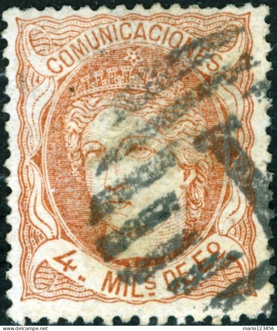 SPAGNA, SPAIN, FIGURA ALLEGORICA, 1870, FRANCOBOLLI USATI Mi:ES 98, Scott:ES 163, Yt:ES 104 - Gebruikt