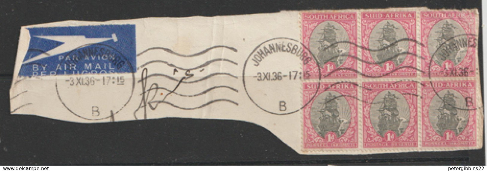South Africa  1936   SG 56  1d X 3  Pair  On Piece Air Mail - Gebraucht