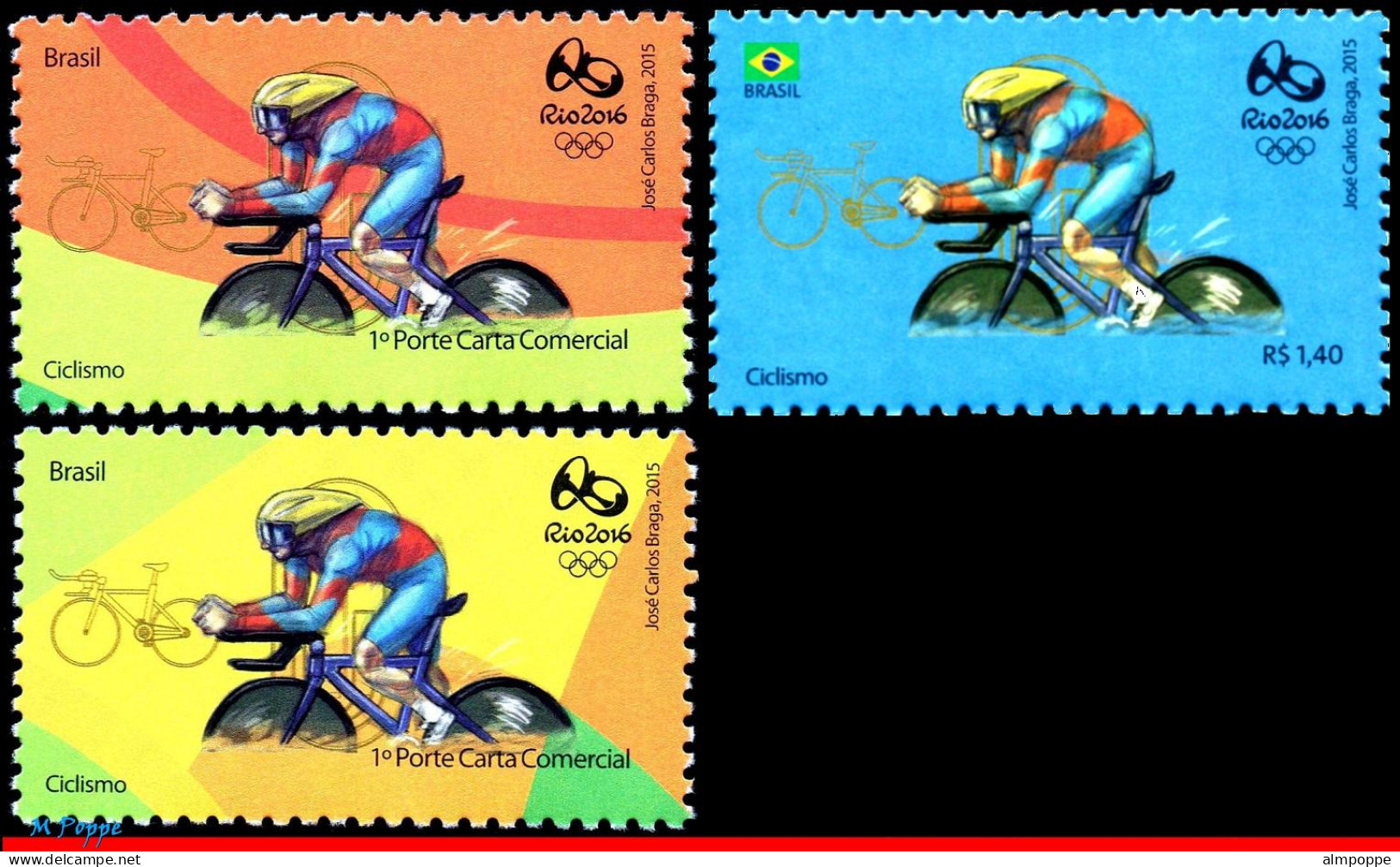 Ref. BR-OLYM-E06 BRAZIL 2015 - OLYMPIC GAMES, RIO 2016,CYCLING, BIKE,STAMPS 1ST & 4TH SHEET,MNH, SPORTS 2V - Vélo