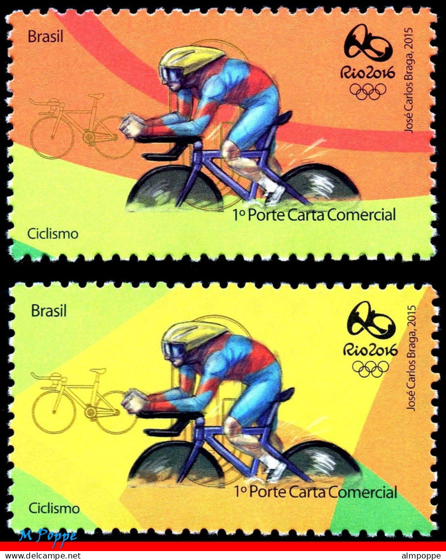 Ref. BR-OLYM-E06 BRAZIL 2015 - OLYMPIC GAMES, RIO 2016,CYCLING, BIKE,STAMPS 1ST & 4TH SHEET,MNH, SPORTS 2V - Cycling