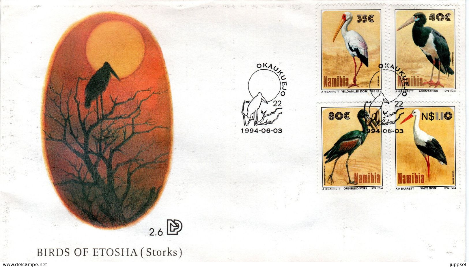 NAMIBIA  FDC,  Storks   /  NAMIBIE Lettre De Première Jour, Cicognes - 1994 - Ooievaars